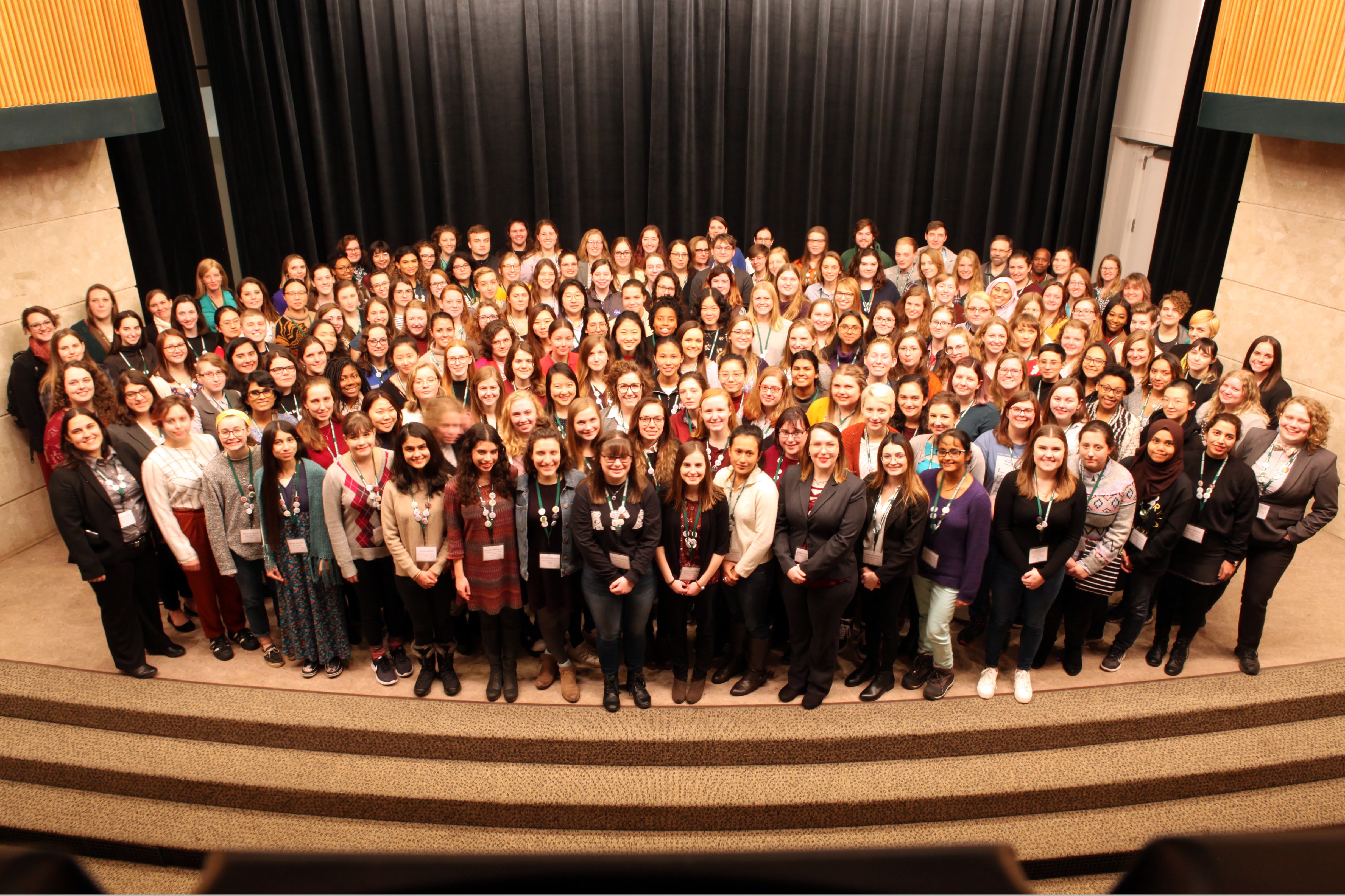 Group of 200 women in physics at the 2019 conference for undergraduate women in phsyics at MSU